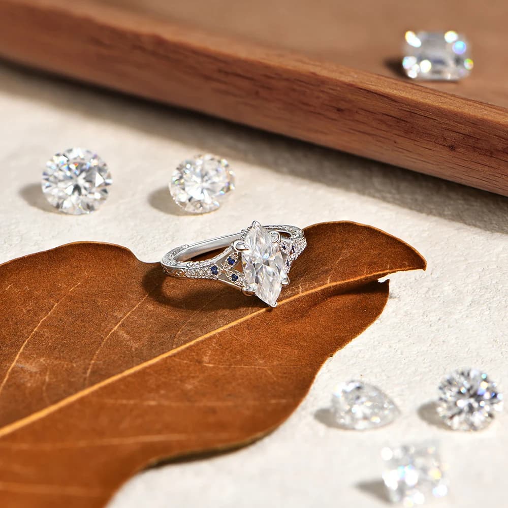 ATTAGEMS – bague en Moissanite taille Marquise, 2ct, avec saphir de laboratoire, en argent Sterling 925, bijoux de mariage de luxe personnalisables