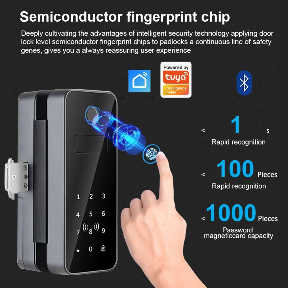 Serrure Intelligente de Porte en Verre Biométrique Bluetooth APP avec Empreinte Digitale