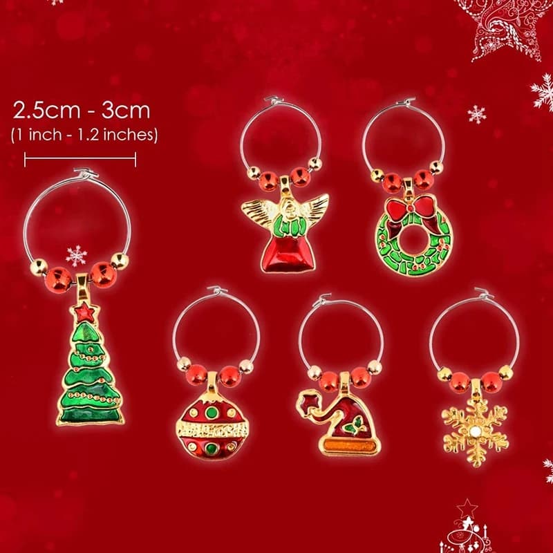 Ensemble de 6 breloques pour verres à vin, marqueurs pour Cocktail, étiquettes pour verres à Champagne, décorations de noël