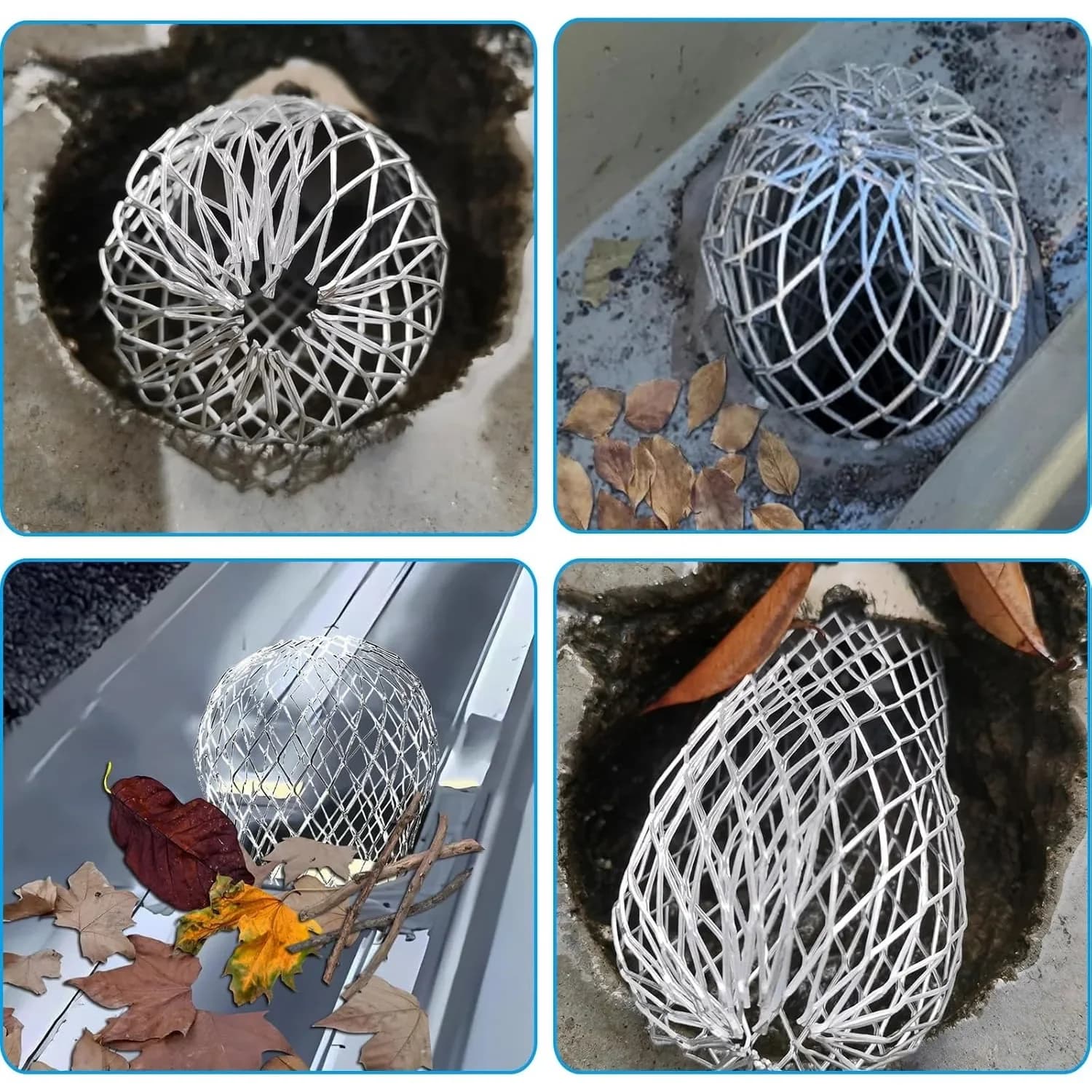 Lot de 8 pièces de grilles de protection en maille métallique en aluminium pour gouttières