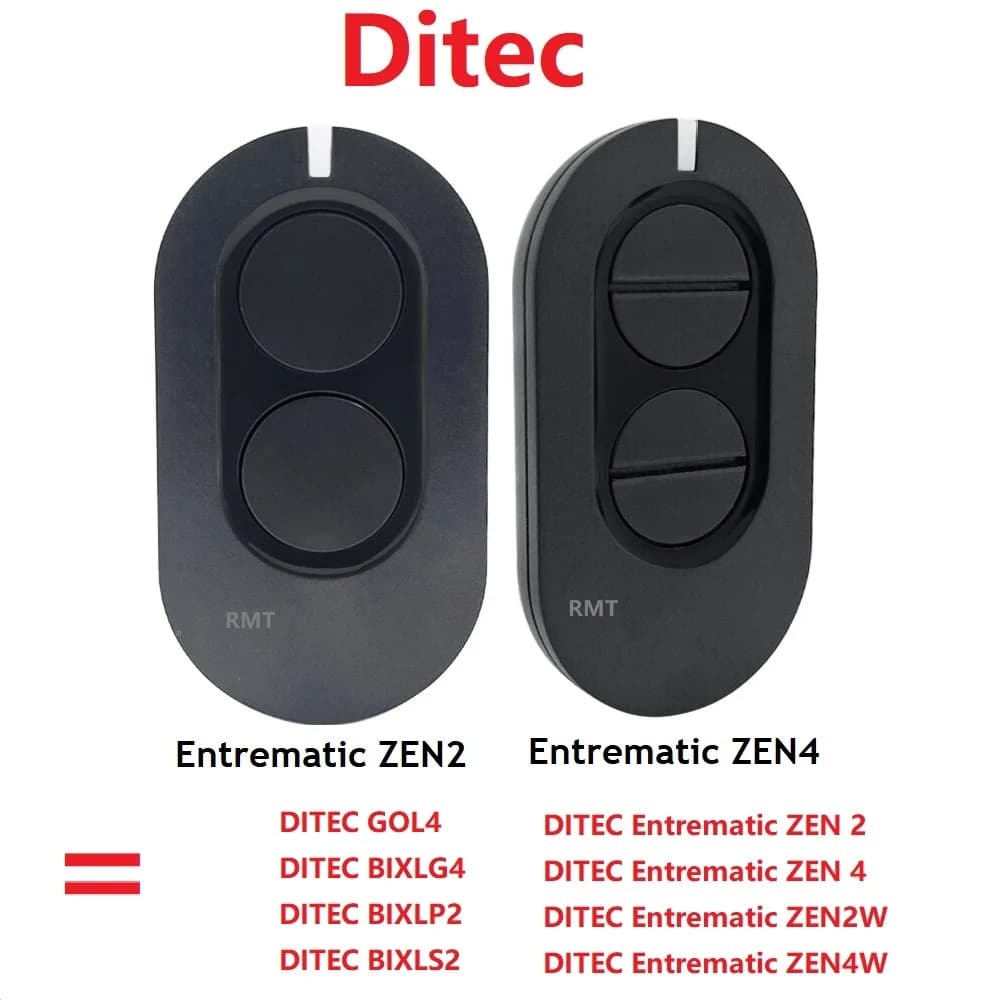 Ditec Entrematic ZEN 2 ZEN4 ZEN2W/ZEN4W Gol4 BIXLG4 BIXLP2 BIXLS2 télécommande de porte ouvre-porte de Garage 433.92MHz Code roulant