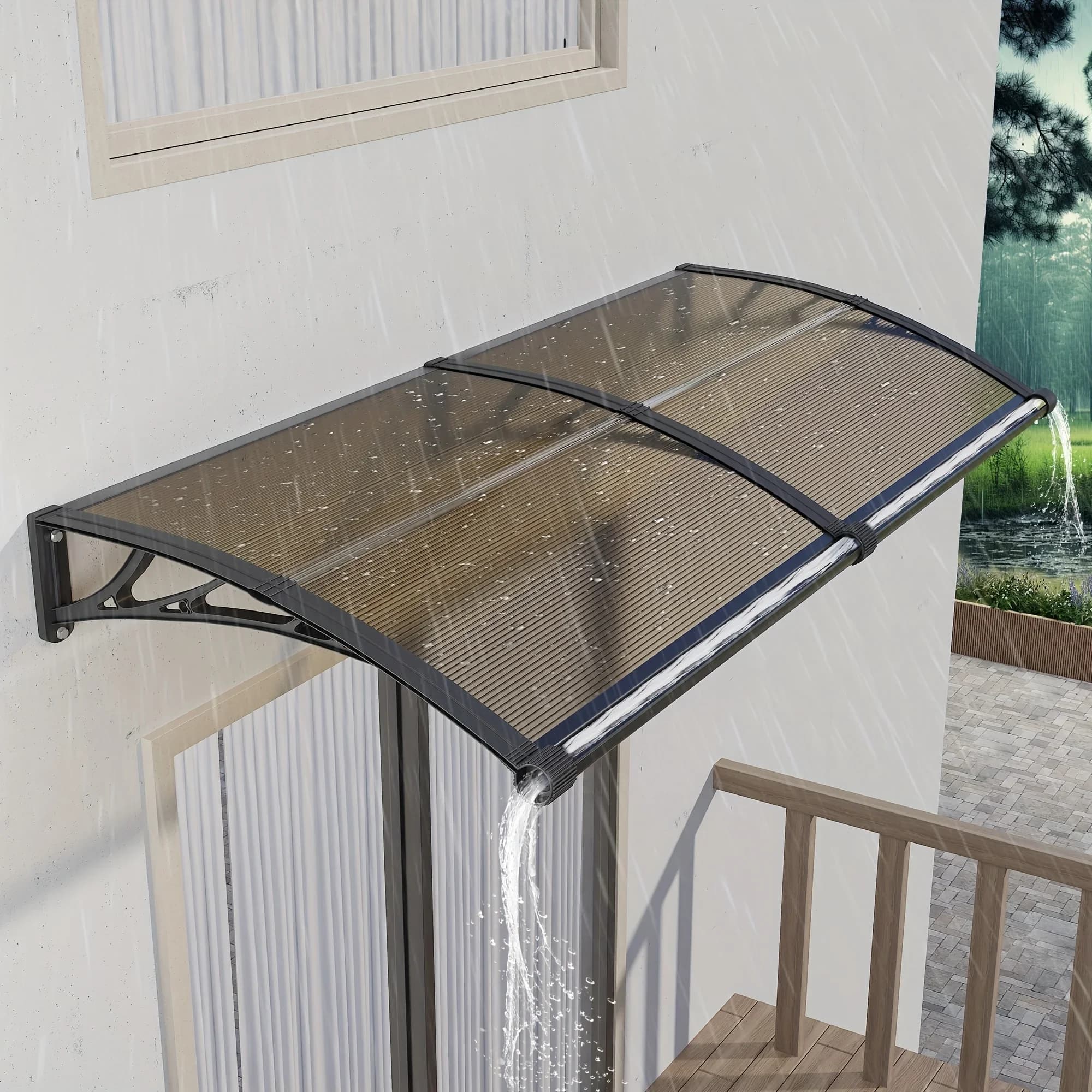 Grand auvent en polycarbonate pour entrées; Auvents et abris de protection contre la pluie et la neige pour patios et jardins; Panneaux marron
