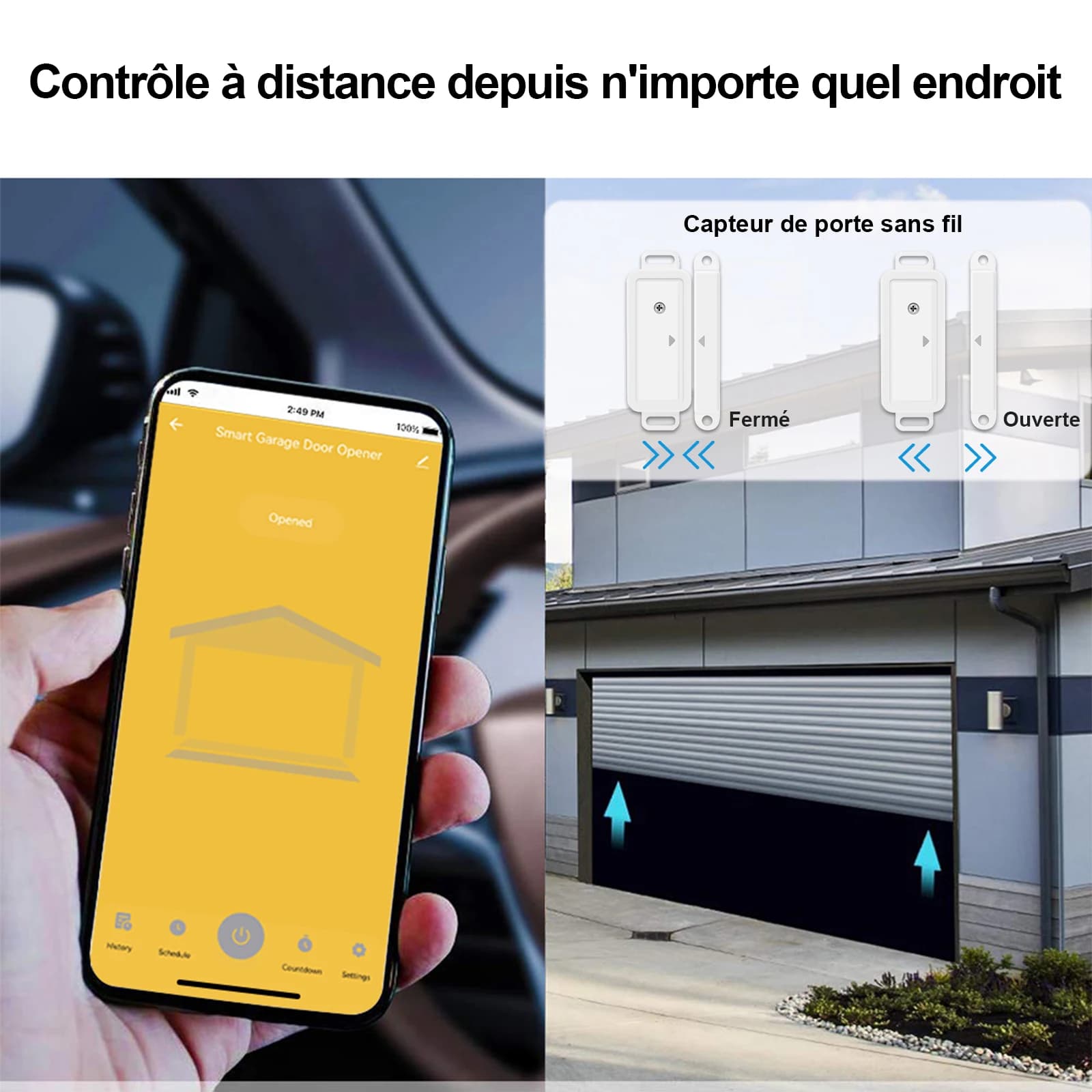 Capteur d'ouverture de porte de Garage sans fil
