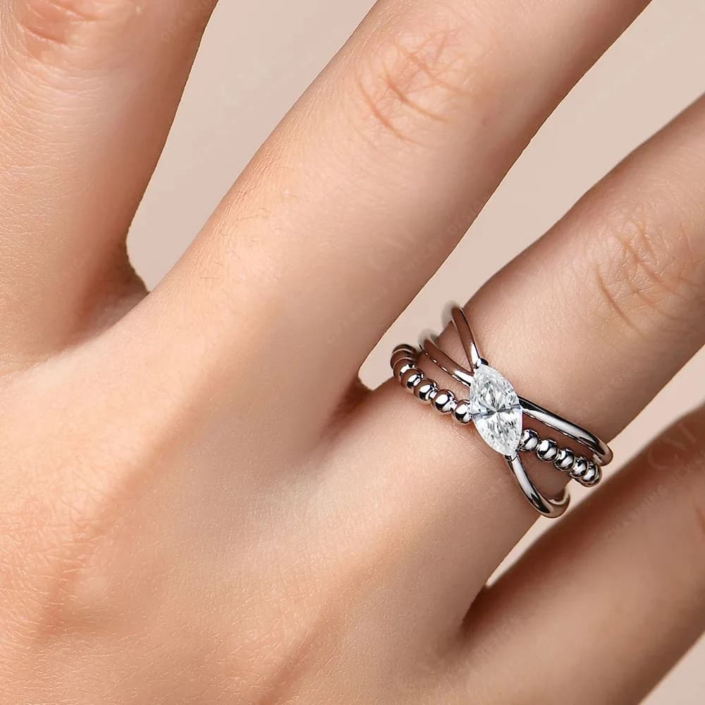 Bague Moissanite charmante 2025, coupe Marquise, 8.1x4.1mm, pour femmes et hommes, plaqué or blanc massif, bijoux fins, cadeaux de luxe