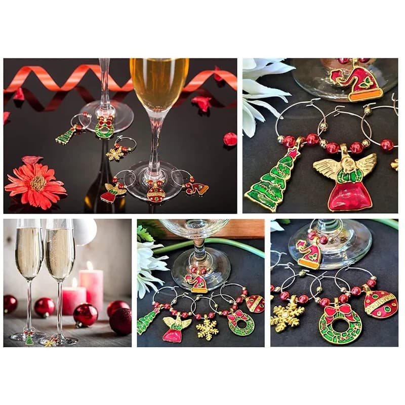 Ensemble de 6 breloques pour verres à vin, marqueurs pour Cocktail, étiquettes pour verres à Champagne, décorations de noël