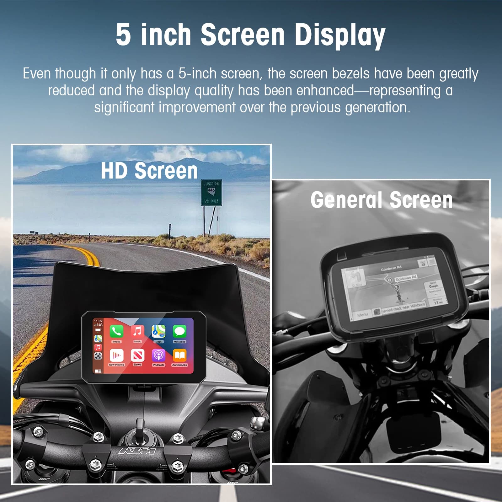 EzoneTronics Écran de moto 5 pouces, DVR moto, navigation GPS, CarPlay sans fil, Android Auto, étanche IP67