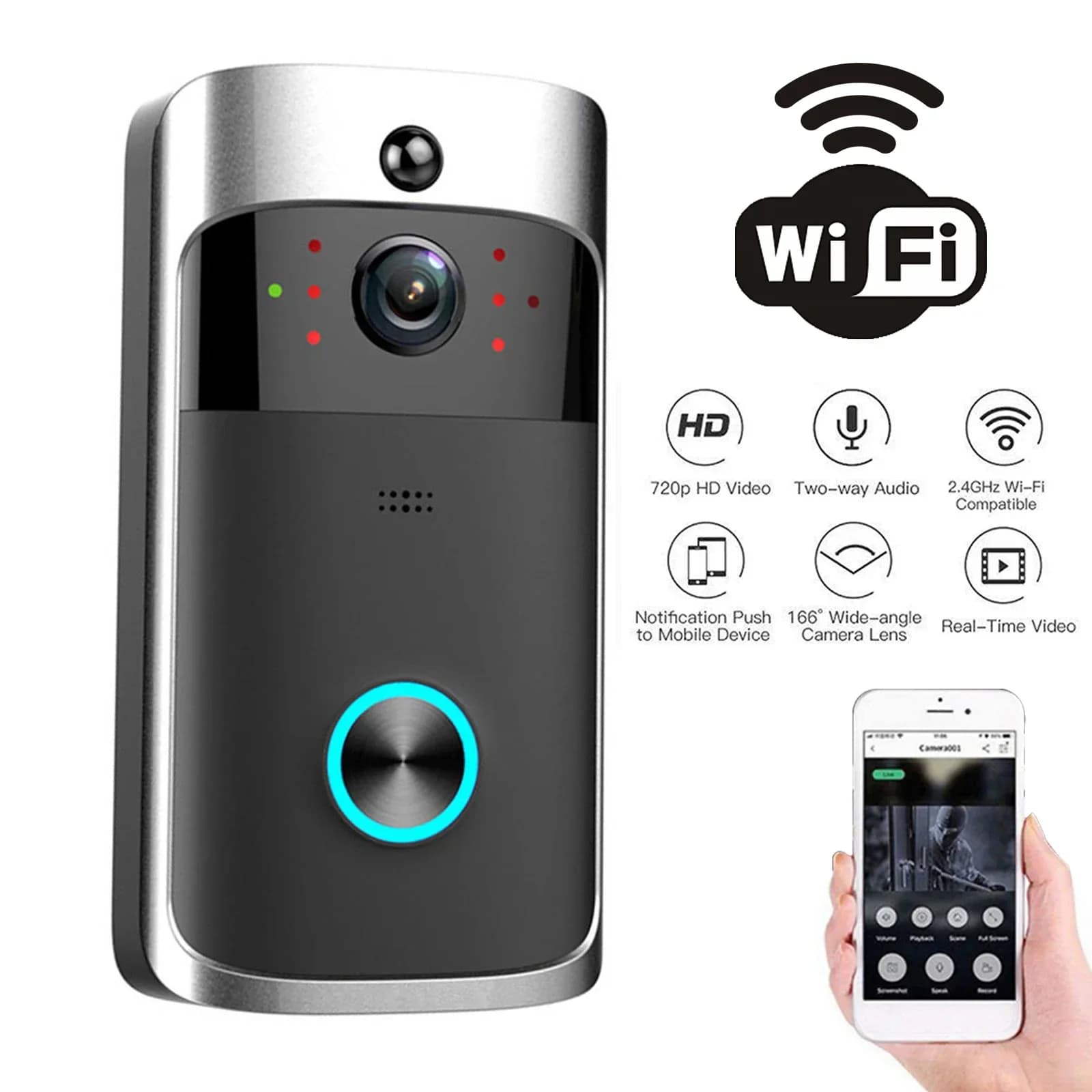 Sonnette de porte vidéo sans fil V5