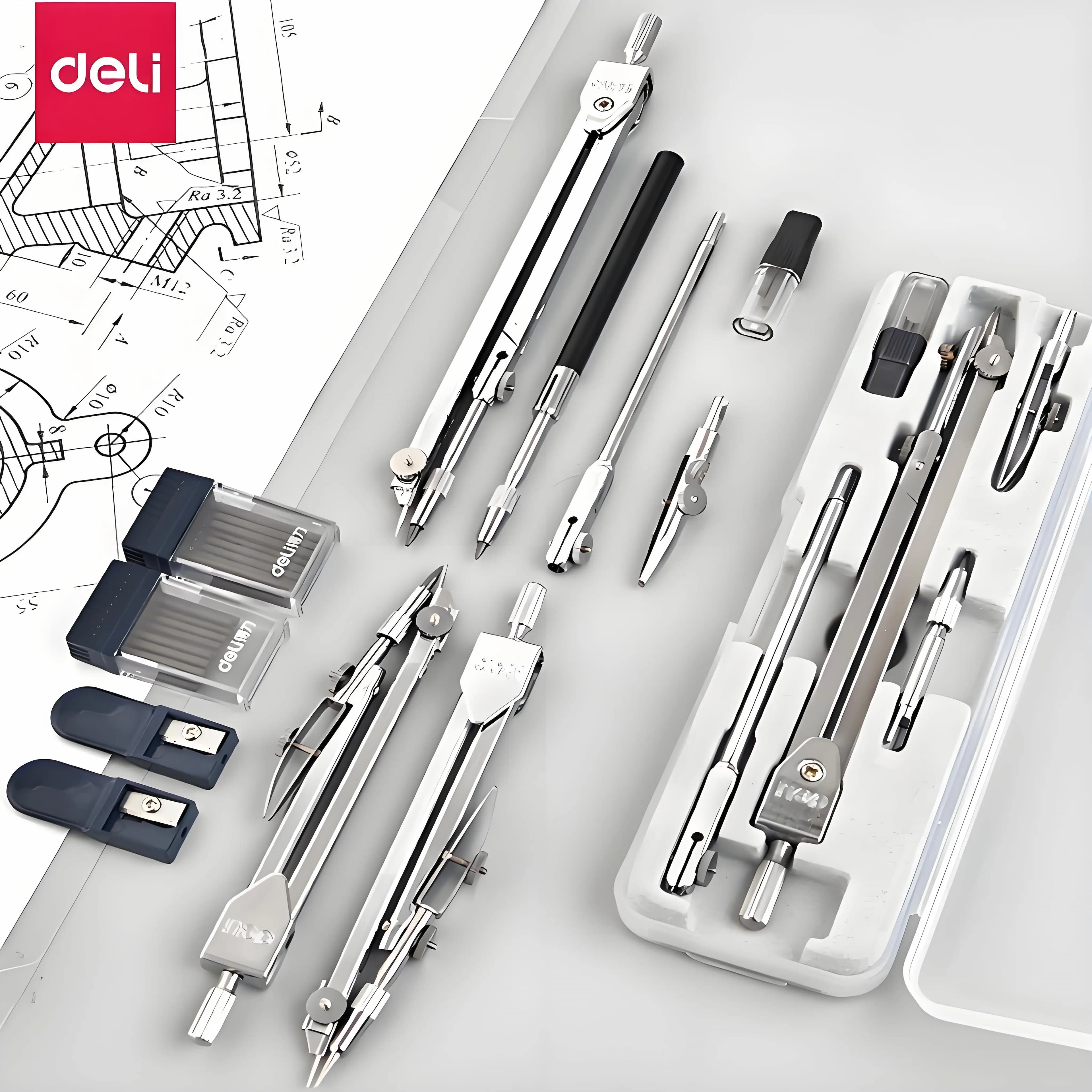 Deli – ensemble de boussole en métal, examen de dessin professionnel, outil de géométrie, fournitures de papeterie pour étudiants