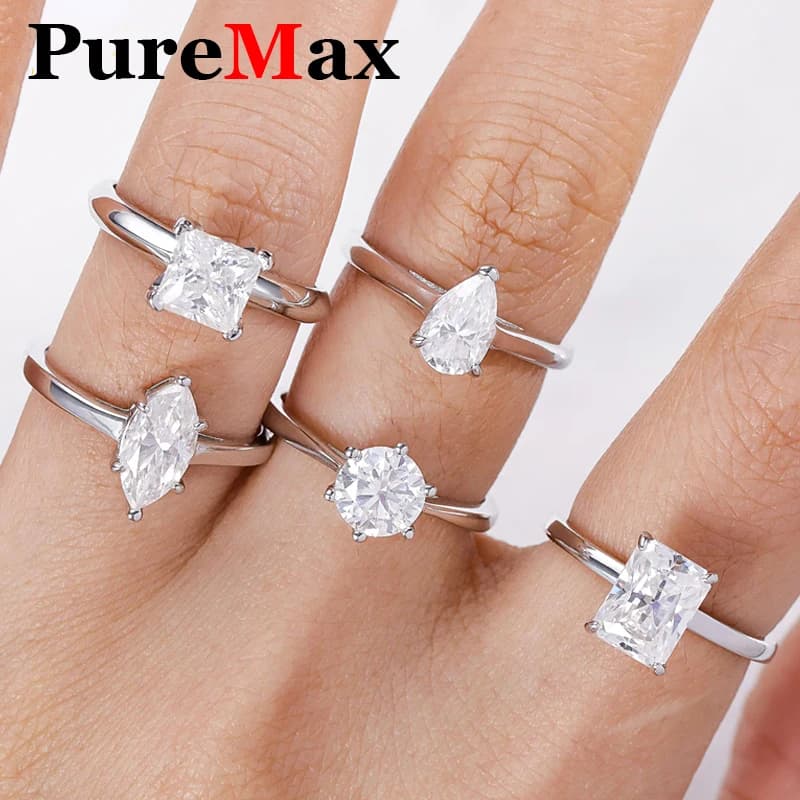 Bagues de luxe en moissanite radiante de 1 à 2 carats pour femme, bijoux en argent sterling 925, bague de mariage en diamant moissanite pour femme