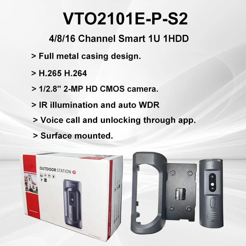 Dahua 2MP HD Interphone Vidéo Sonnette IP Station de Porte Villa Vision Nocturne IR WDR Déverrouillage à Distance DMSS Étanche IP65 VTO2101E-P-S2