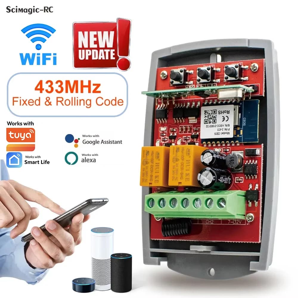 Récepteur de porte de garage WIFI 2 canaux 433 MHz universel à code fixe
