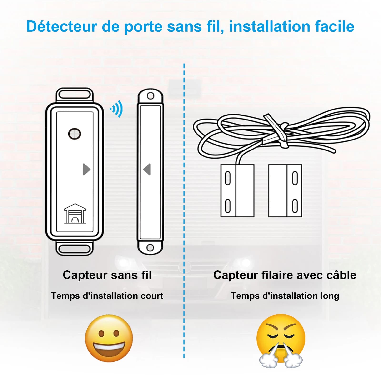 Capteur d'ouverture de porte de Garage sans fil