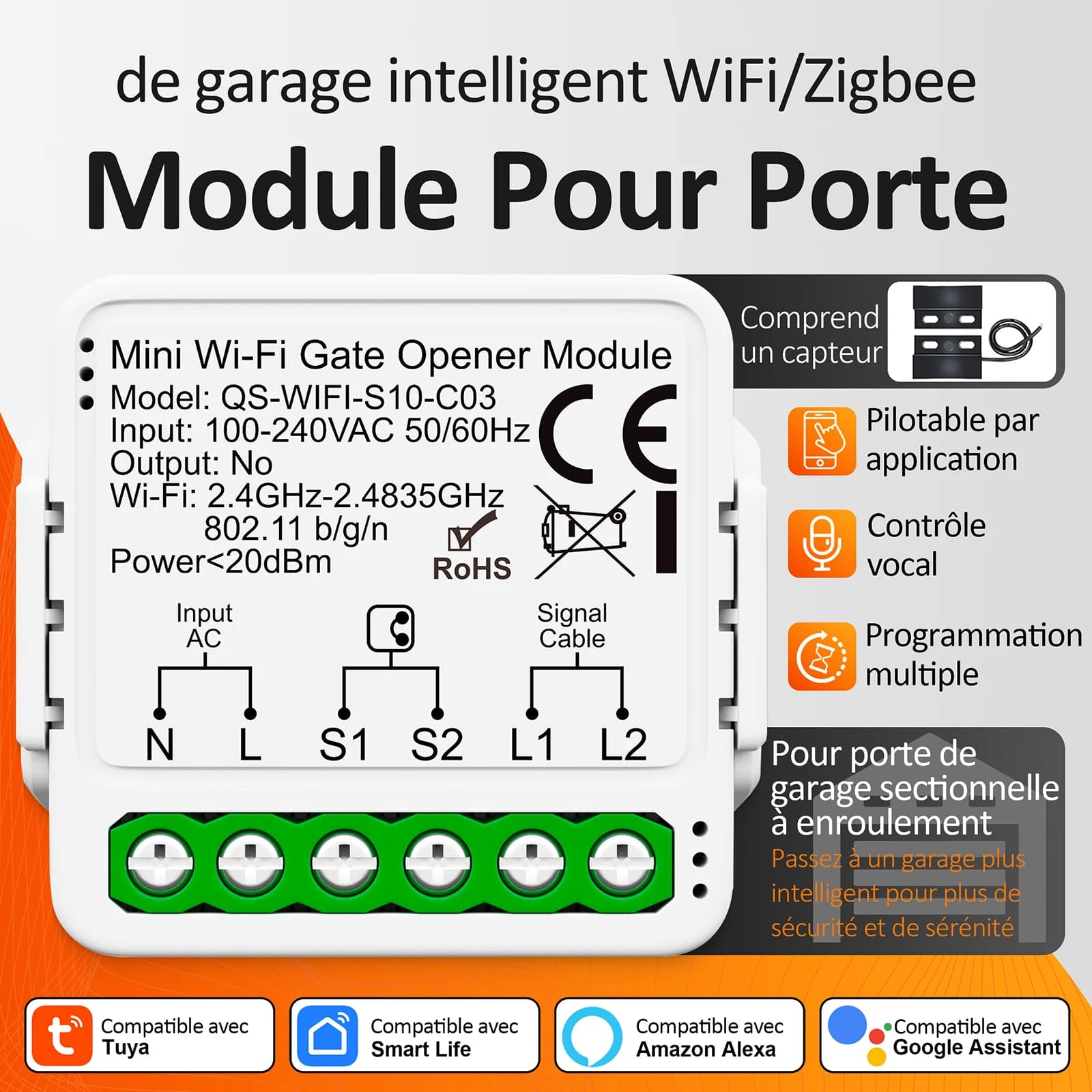 Contrôleur Intelligent de Portail Mini Tuya 16A avec WiFi et Zigbee