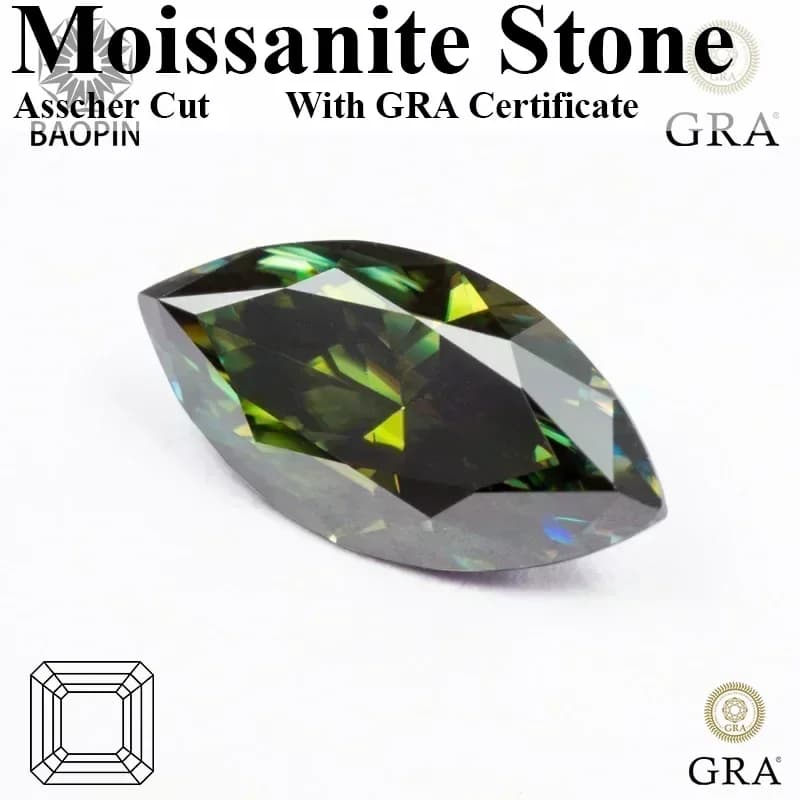 Pierre précieuse en moissanite verte taille marquise avec certificat, idéale pour les bagues de fiançailles et les créations de bijoux de luxe