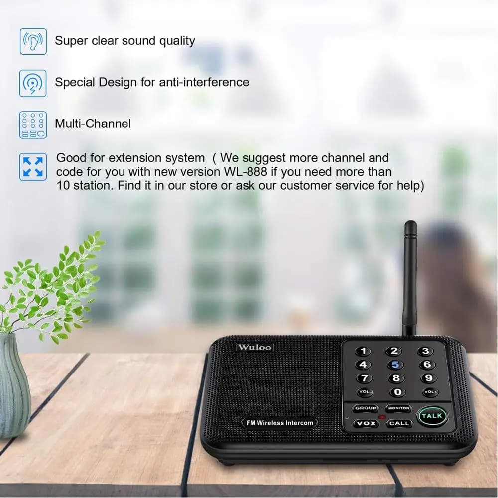 Système d'interphone sans fil longue portée Wuloo 1 Mile pour la maison