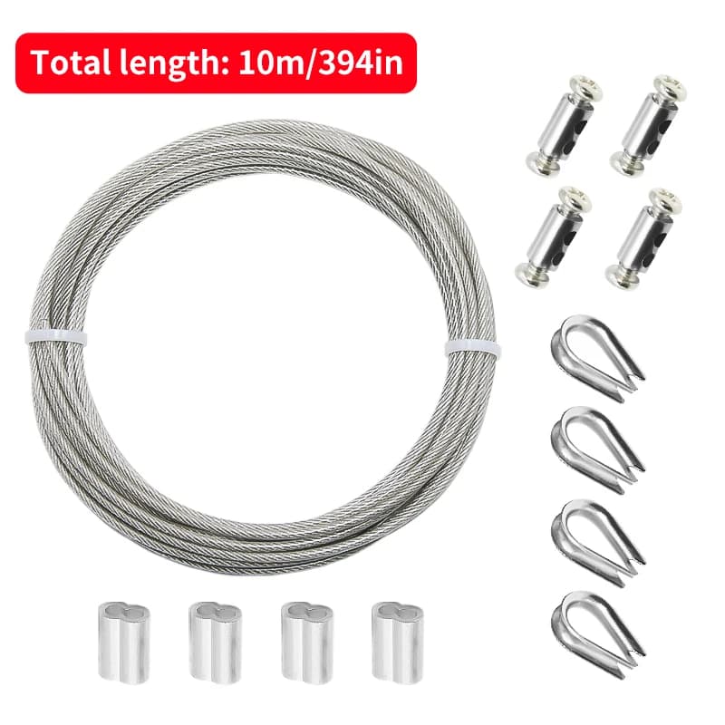 Kit de câble en acier inoxydable 304 recouvert de PVC de 10/20 m avec câble de 3 mm et clip de fixat