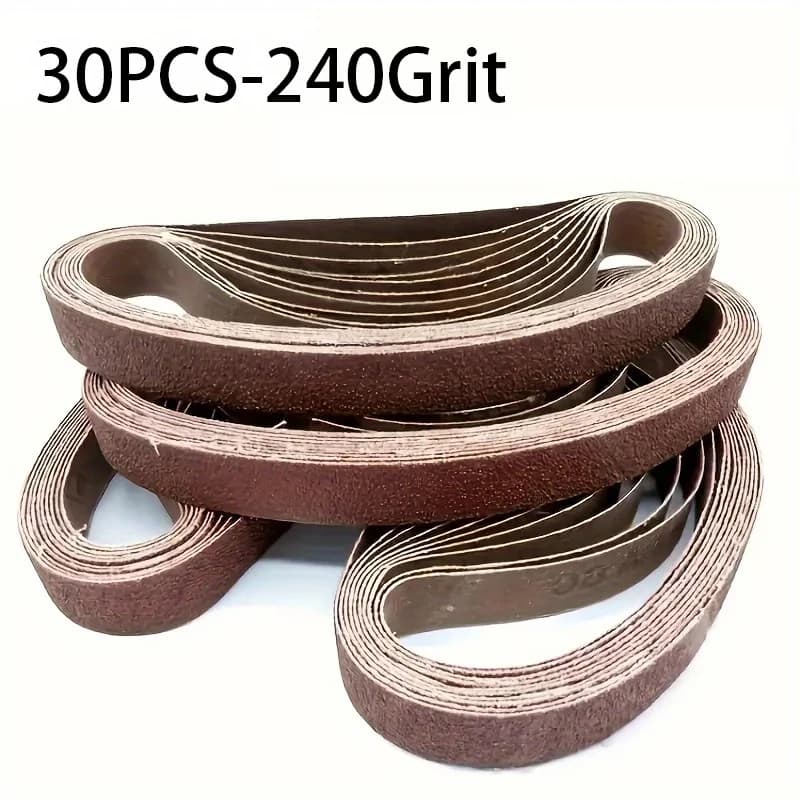30 bandes abrasives 20x520mm - carbone de silicium et oxyde d'aluminium, adaptées aux machines à pon
