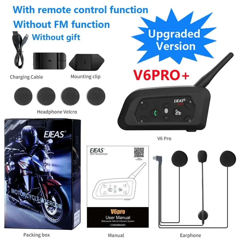 EJEAS V6 PRO +/PLUS casque de moto Bluetooth talkie-walkie 6 cavalier Distance 800 mètres étanche IP