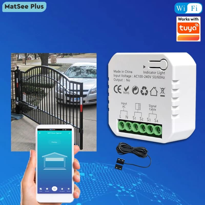 Ouvre-porte coulissant motorisé WiFi Smart Life, contact sec, 110V 240V, commande vocale avec Alexa
