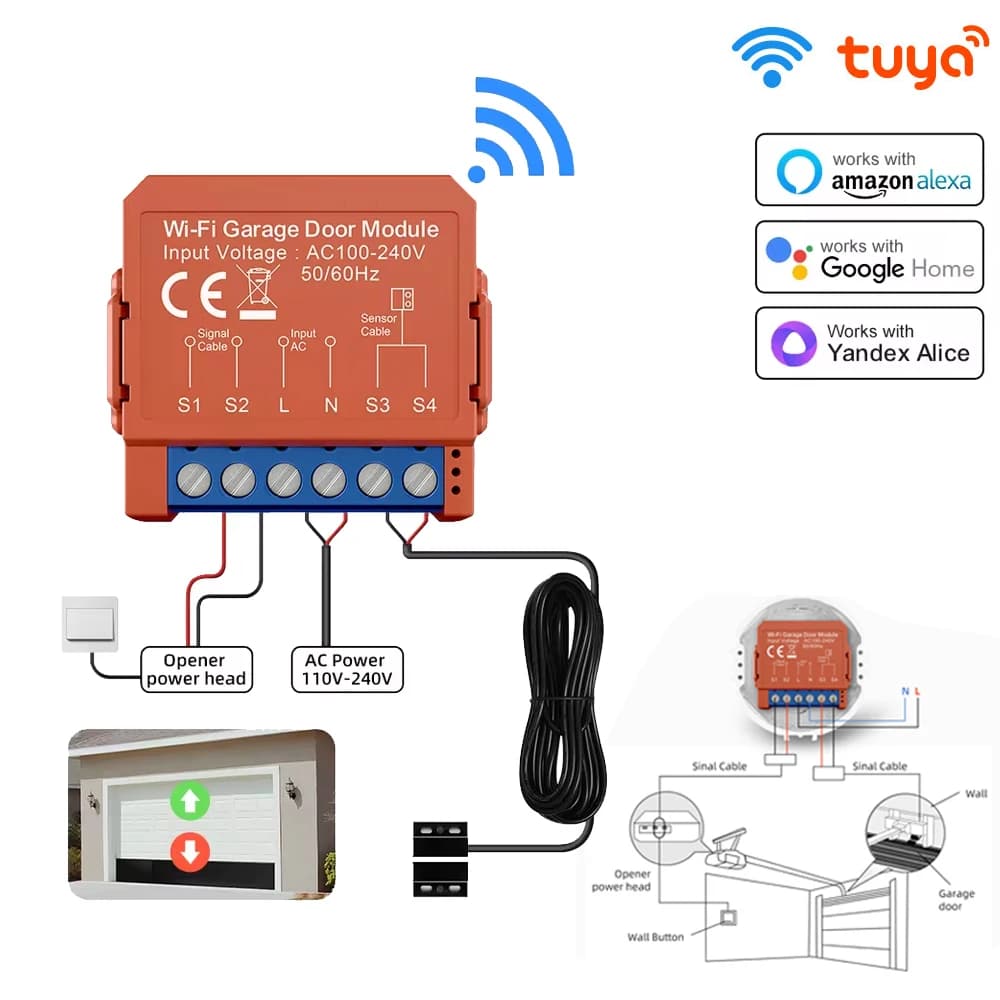 Module d'ouverture de porte de garage WiFi AVATTO, commande vocale intelligente via application, com