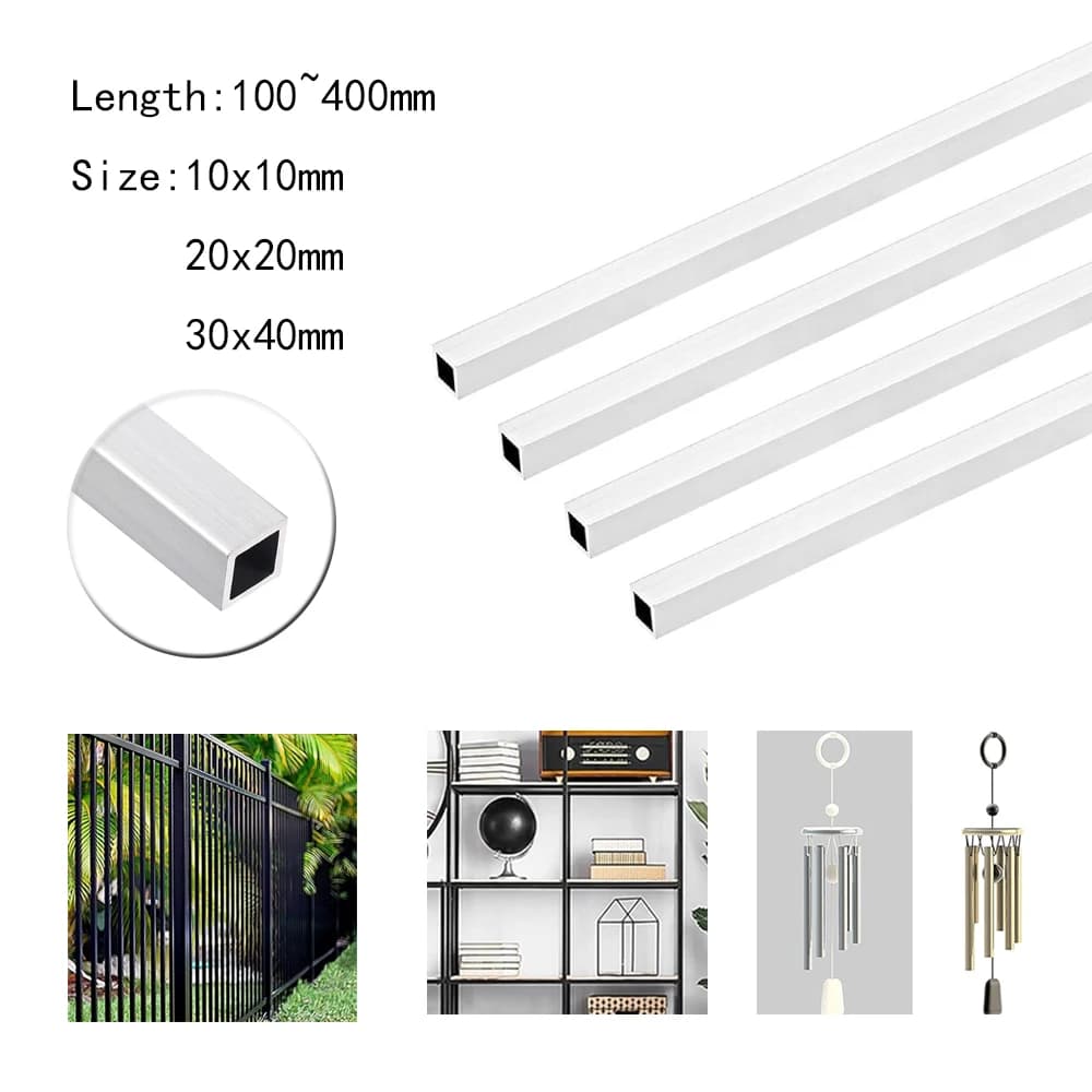 1 tube carré en aluminium avec spécifications de 10x1 0mm/20x20mm/30x40, longueur de 100mm/150mm/200