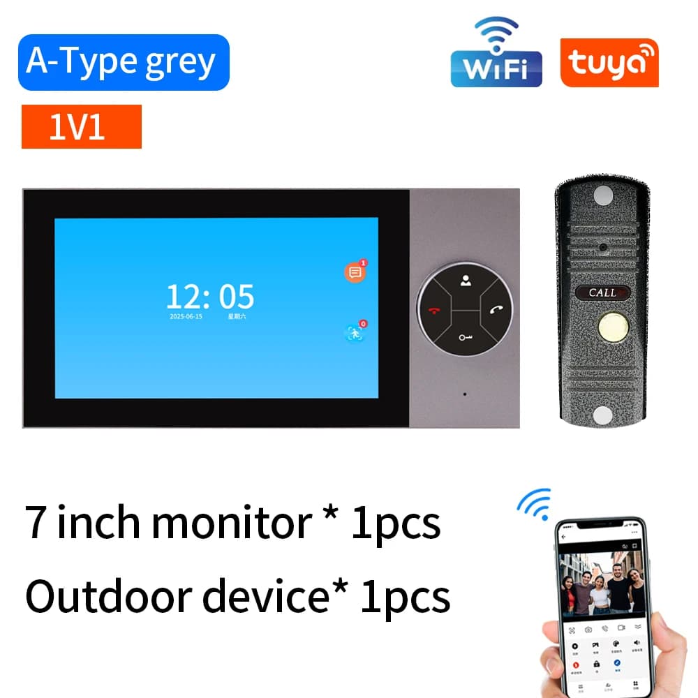 Système de sonnette vidéo Wifi 1080P HD, interphone avec écran tactile de 7 pouces, interphone vidéo