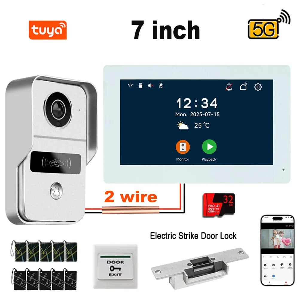 Interphone vidéo numérique 2 fils 7/10 pouces Tuya Smart WiFi, kit système de visiophonie avec camér