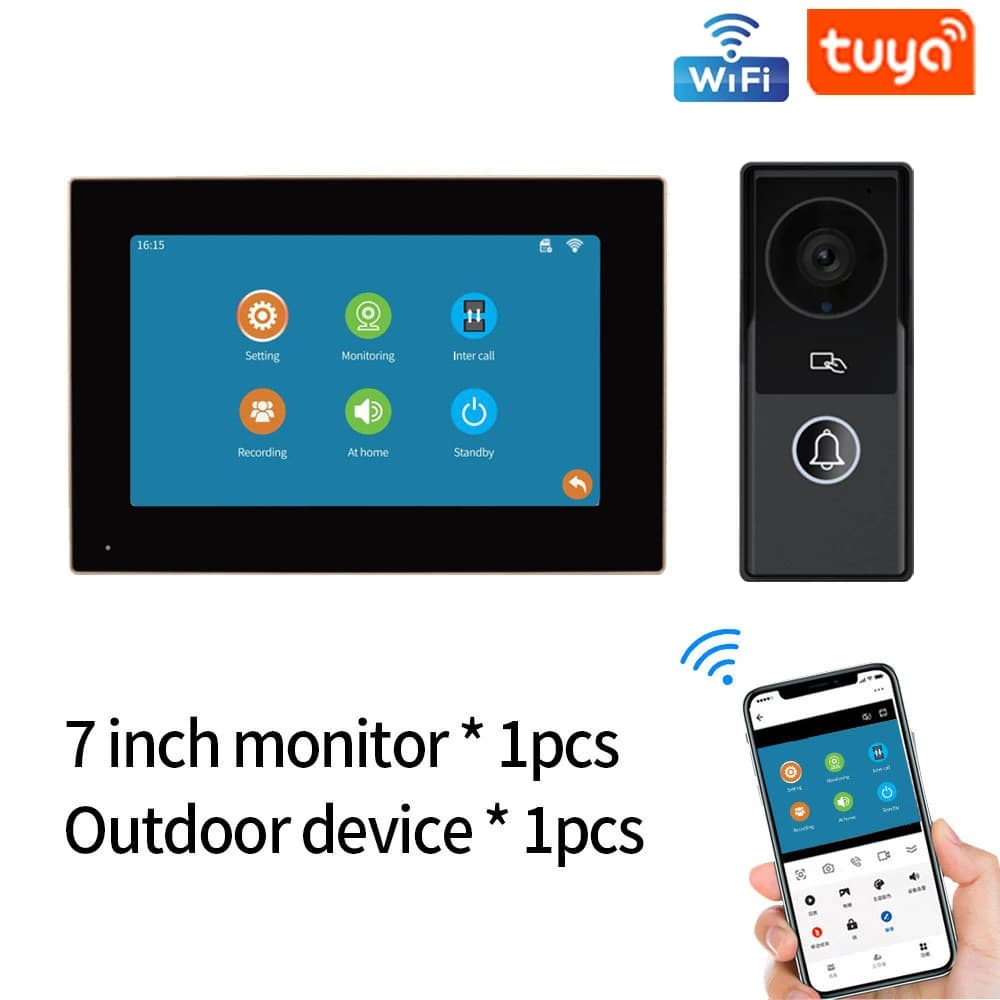 Interphone vidéo pour appartement, sonnette 7/10 P, kit 2 moniteurs, maison, WiFi, porte, téléphone,