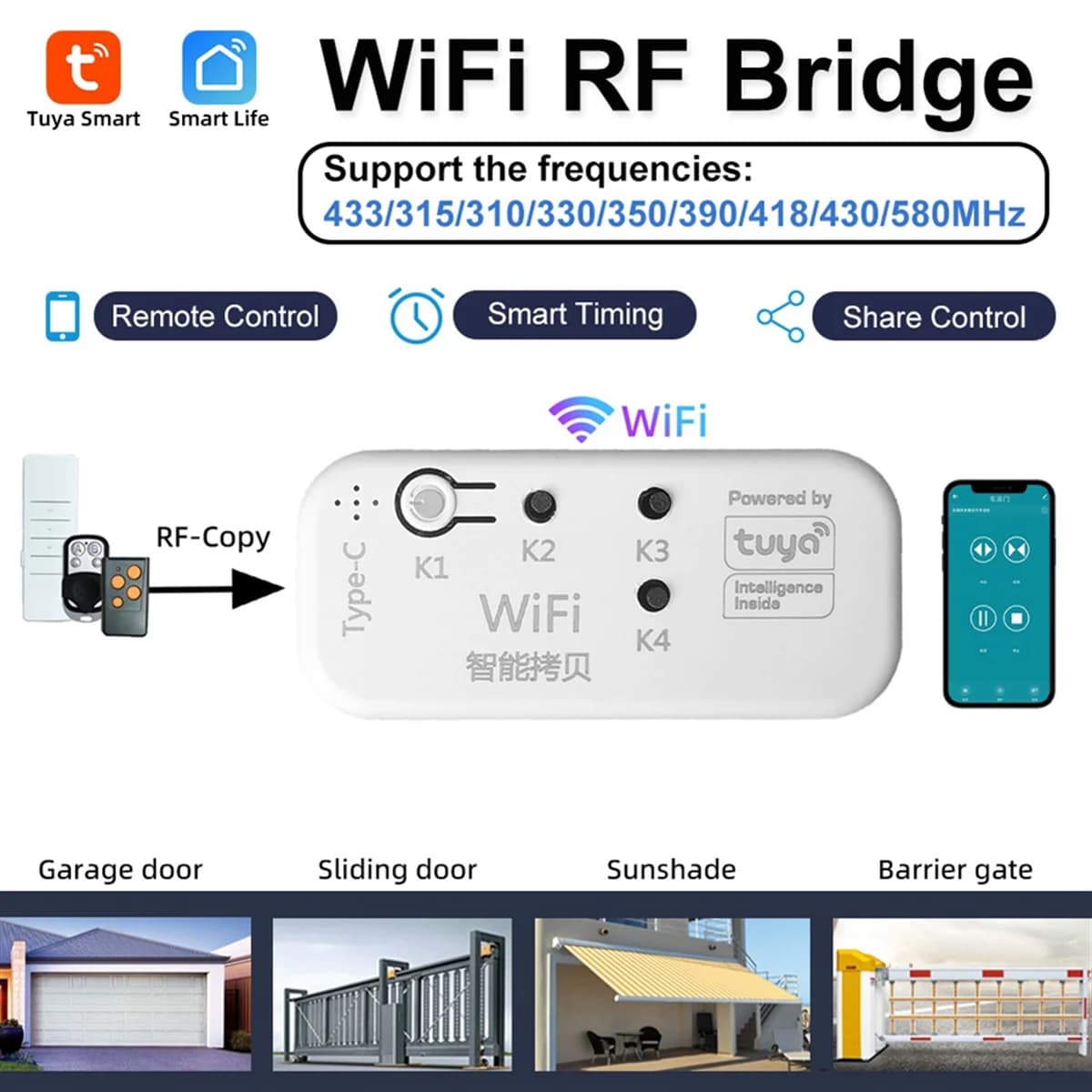A74Z Tuya 433Mhz duplicateur porte de Garage télécommande duplicateur pour porte électrique porte ro