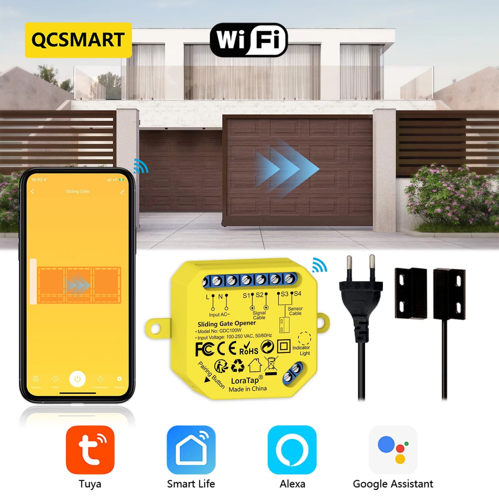 QCSMART WiFi Tuya ouvre-porte coulissante contrôleur capteur filaire vie intelligente App télécomman
