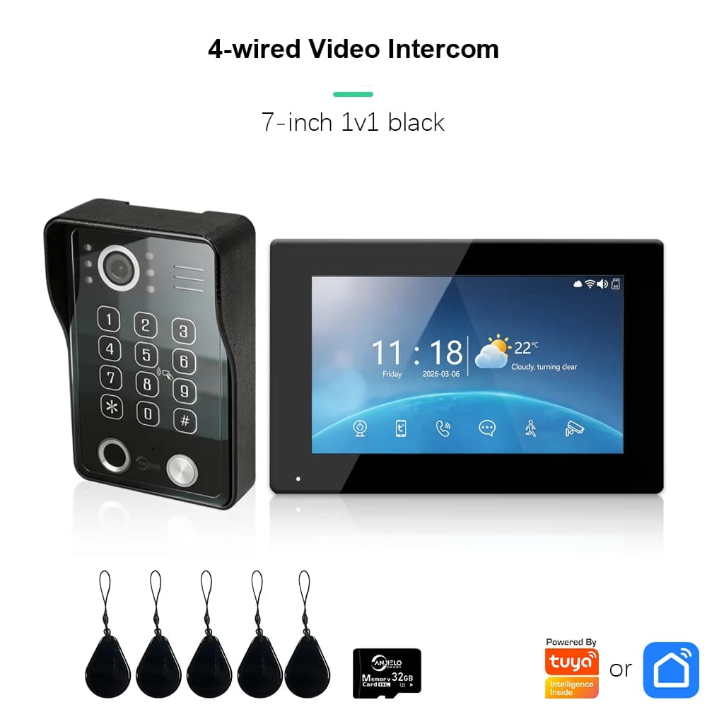 Système d'interphone vidéo ANJIELO 5-en-1 avec déverrouillage Tuya, cadre numérique intelligent, mus