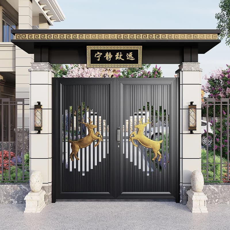 Porte électrique personnalisée en alliage d'aluminium, porte de jardin en acier inoxydable, art en a
