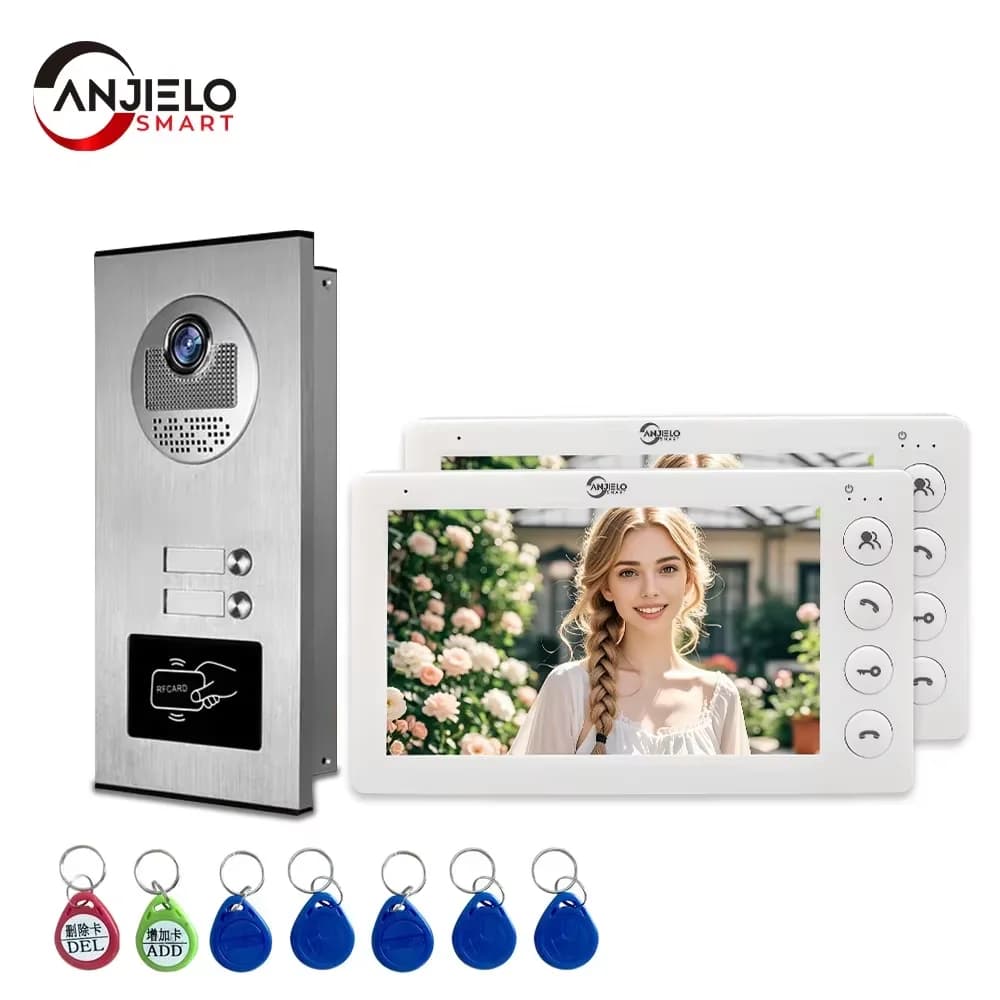 Système de vidéophone ANJIELO 7 pouces à 4 câbles, interphone vidéo multi-appartements 2/3/4 unités