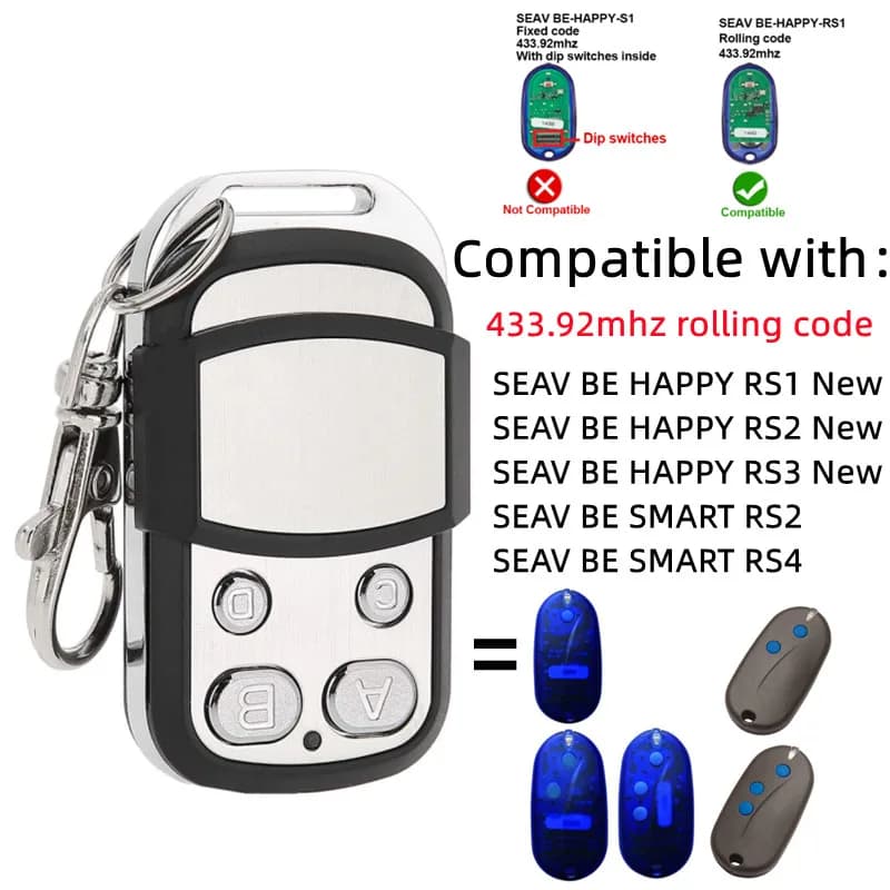 Télécommande de porte de Garage pour SEAV BE HAPPY RS1 nouveau/RS2 nouveau/RS3 nouveau/SMART RS2/SMA
