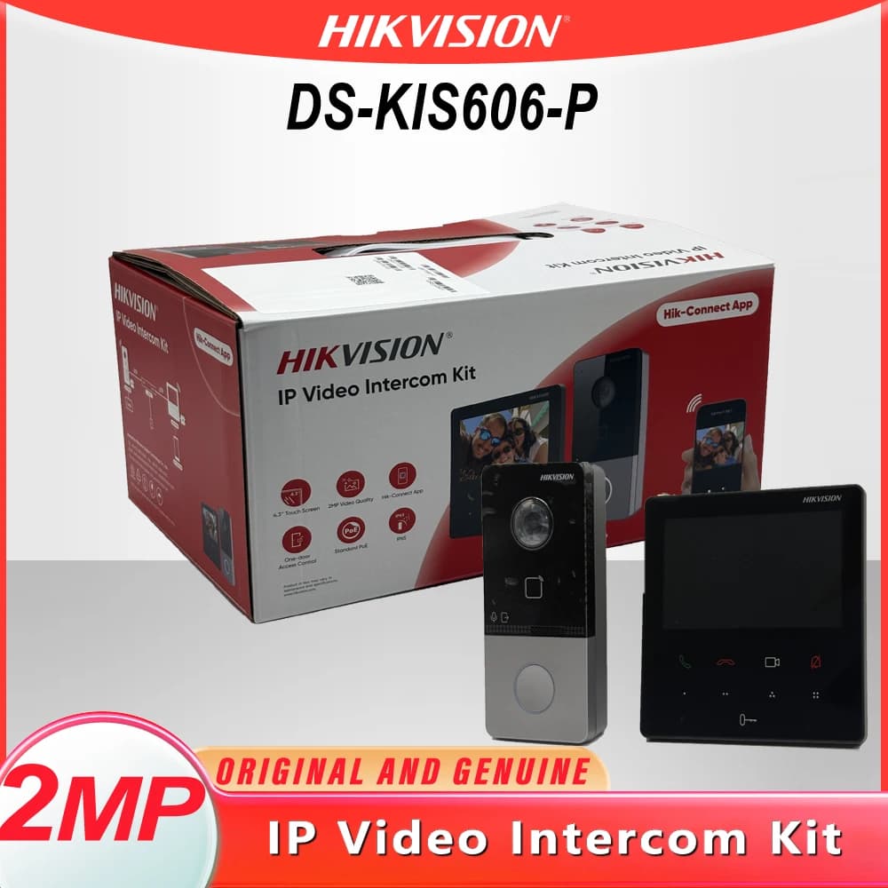 Kit d'interphone vidéo Hikvision DS-KIS606-P avec serrure de porte, moniteur de sécurité extérieur P