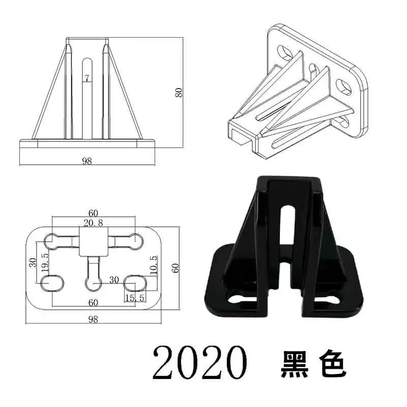 Base fixe carrée en aluminium pour profilés 2020/3030/3060 pour clôture