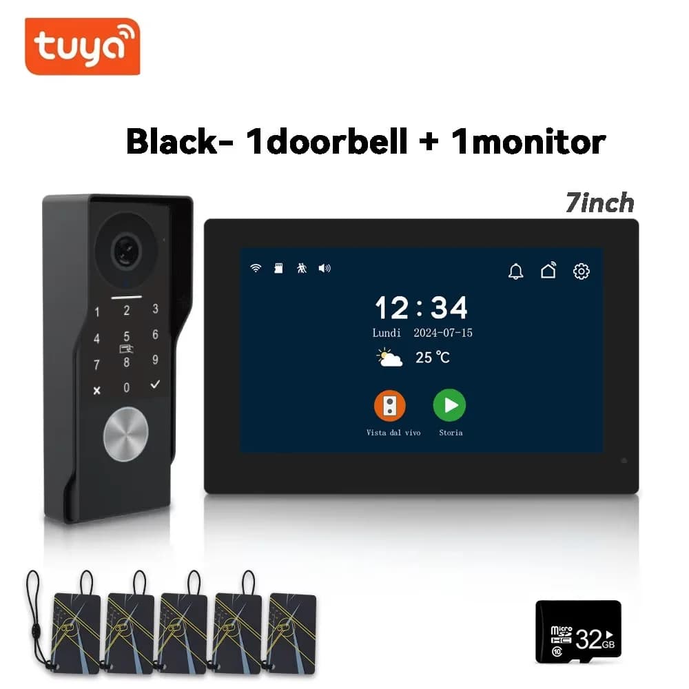 Anjielo Interphone Vidéo Intelligent TUYA 2 Fils Filaire 1080P Caméra Étanche WIFI Écran Tactile IPS