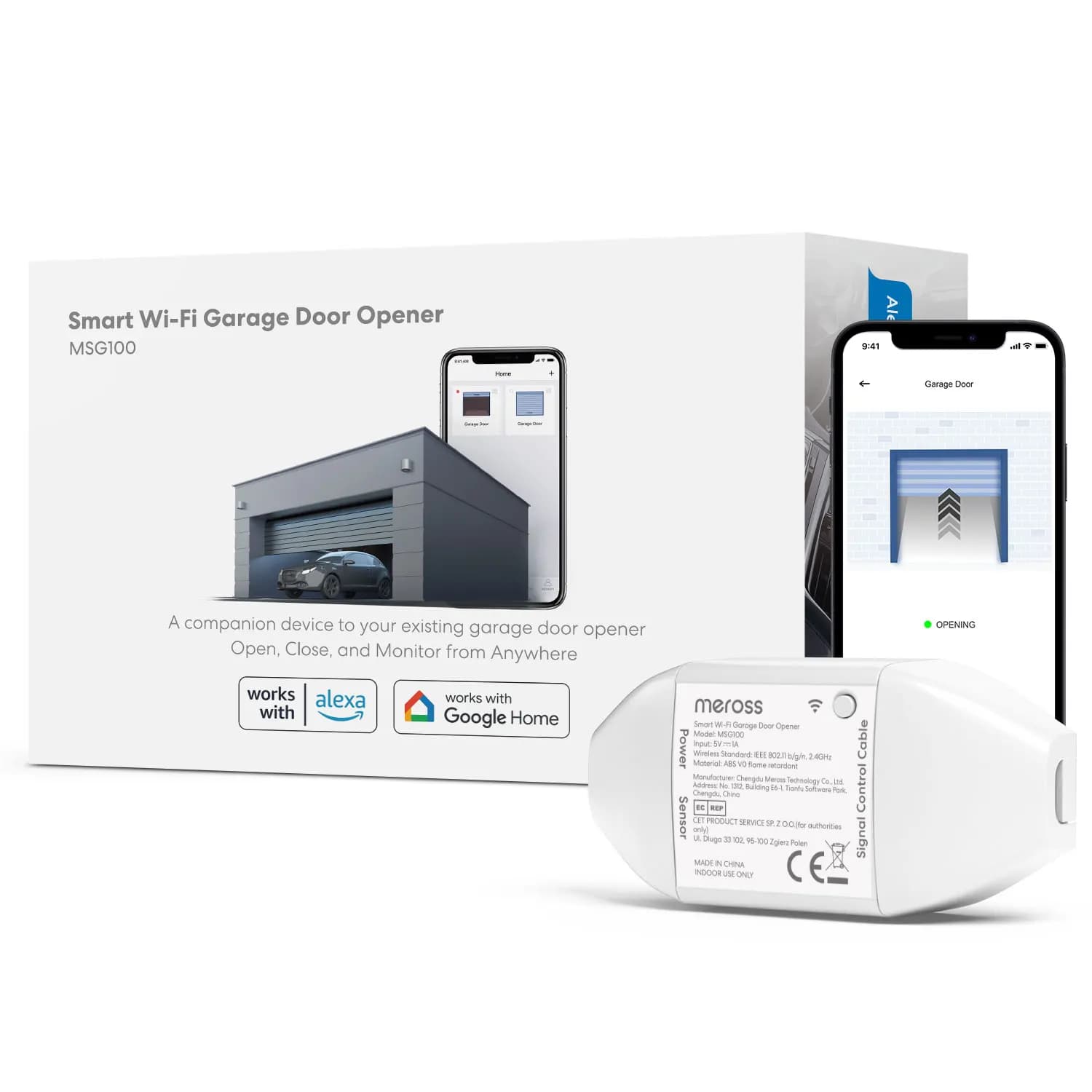 Ouvre-porte de garage intelligent automatique WiFi Meross MSG100, capteurs de porte, contrôleur, tél