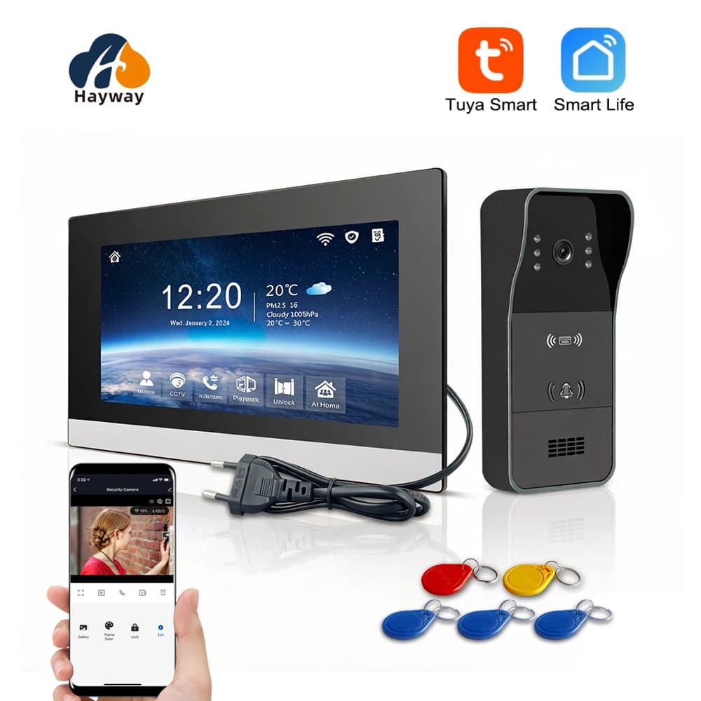 Système d'interphone vidéo 1080P Tuya WiFi, sonnette vidéo sans fil avec déverrouillage RFID, caméra