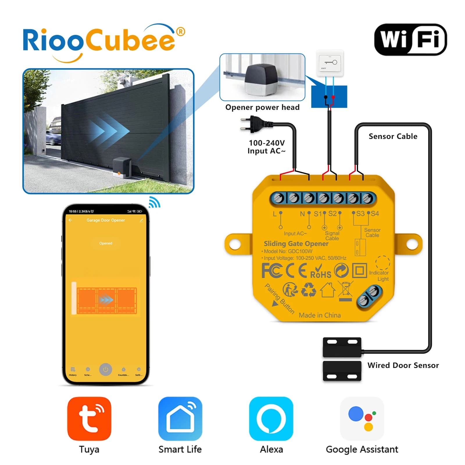 Module d'ouverture de portail coulissant intelligent RiooCubee Tuya Smart Life, système de protectio