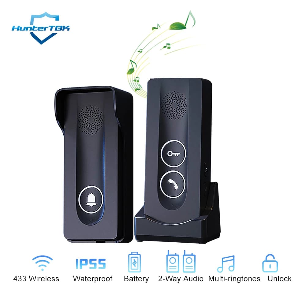 Interphone sans fil avec sonnette, portée 1 km, mains libres, audio bidirectionnel, sonnette de port
