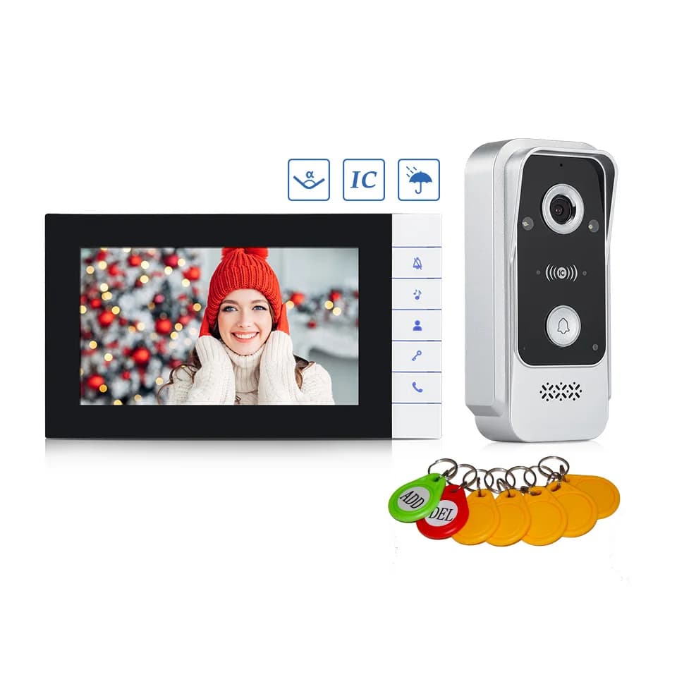 Interphone de porte filaire avec écran IPS de 7 pouces, sonnette visuelle, carte RFID/NFC, angle lar