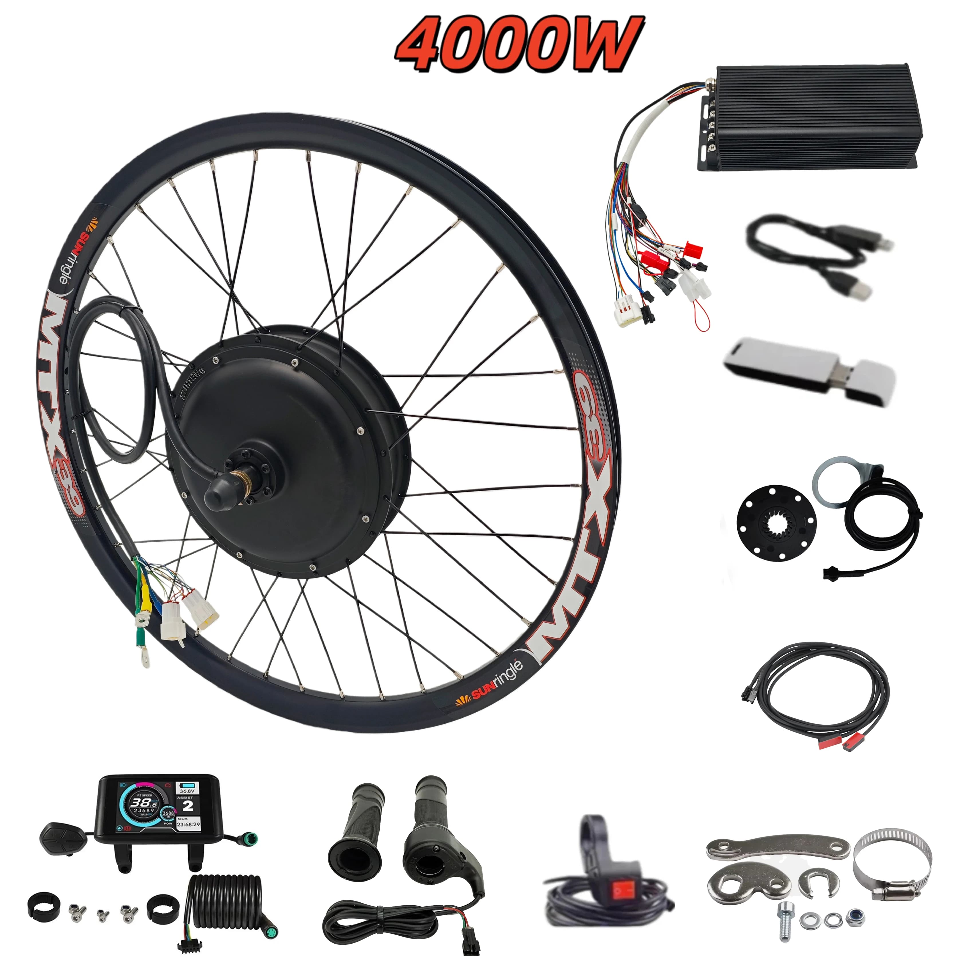Roue arrière de vélo électrique haute puissance, moteur arrière Ebike 72V 4000W, kit jante MTX39 ave