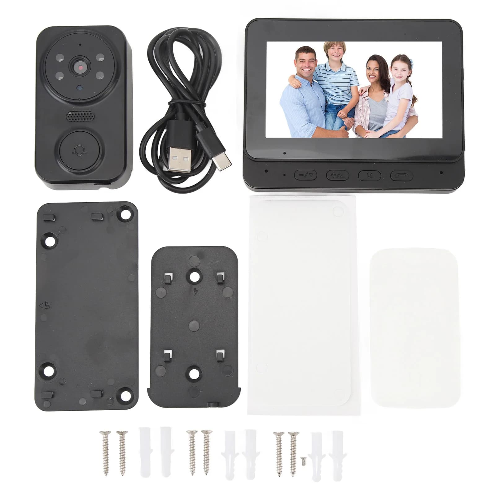 Sonnette d'interphone visuel, vision nocturne infrarouge, type C, 2.4GHz, WiFi, voix bidirectionnell