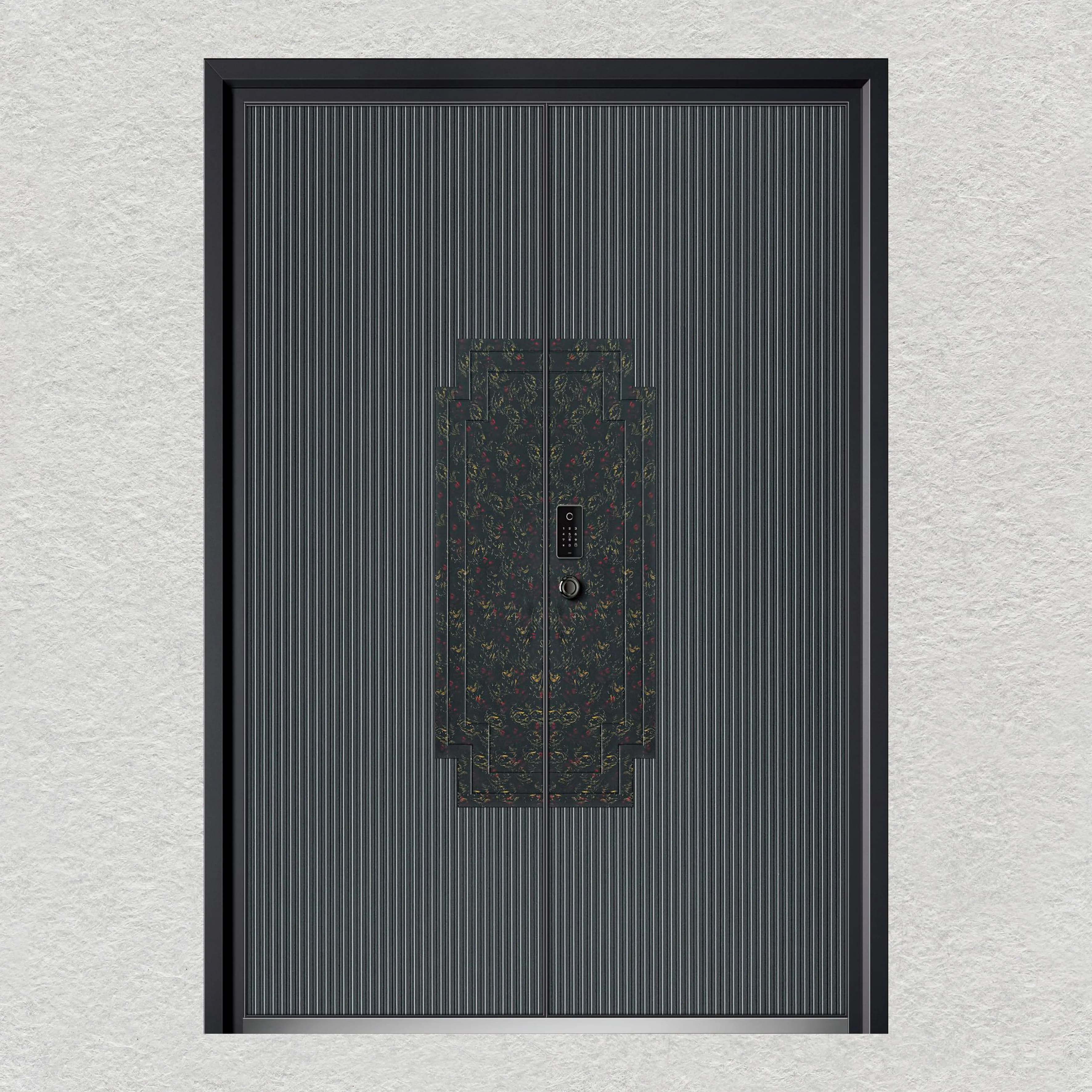 Porte d'entrée contemporaine personnalisée en aluminium et métal, avec serrure intelligente, porte d
