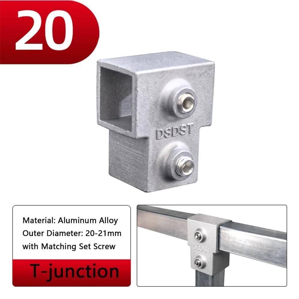 Connecteur coudé en alliage d'aluminium pour tube carré 20x20mm et 25x25mm, pince de fixation carrée