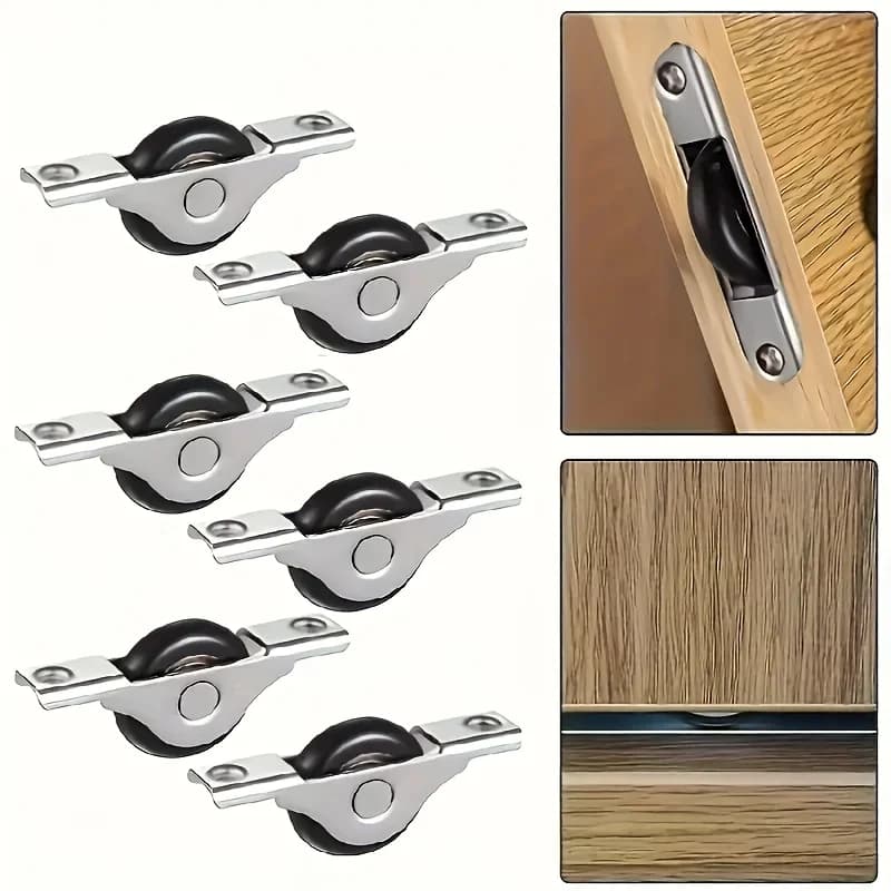 Kits de rails de porte coulissante en métal robuste, 6 pièces, avec 4 roues en plastique noir, acces