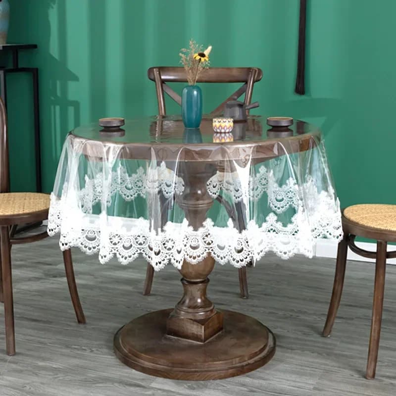 Couverture de Table en PVC Imperméable, Nappe Souple Transparente, Dentelle Brodée, Assiette en Clip