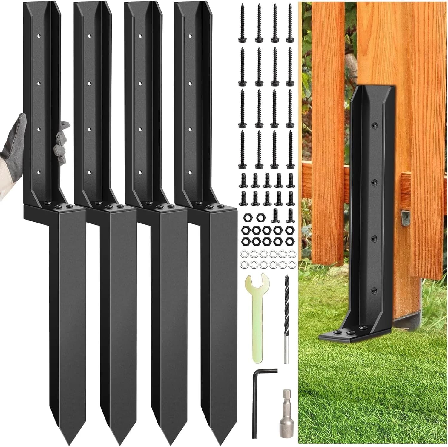 Kit de réparation de poteaux de clôture 4 pièces, piquets de fixation robustes pour réparer les supp