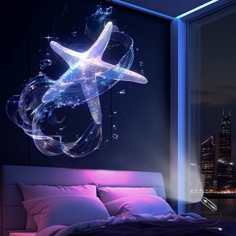 Projecteur LED USB 1/3/6 pièces avec motifs de projection réglables - Veilleuse Baleine, Papillon, Étoile pour Décoration Noël et Halloween